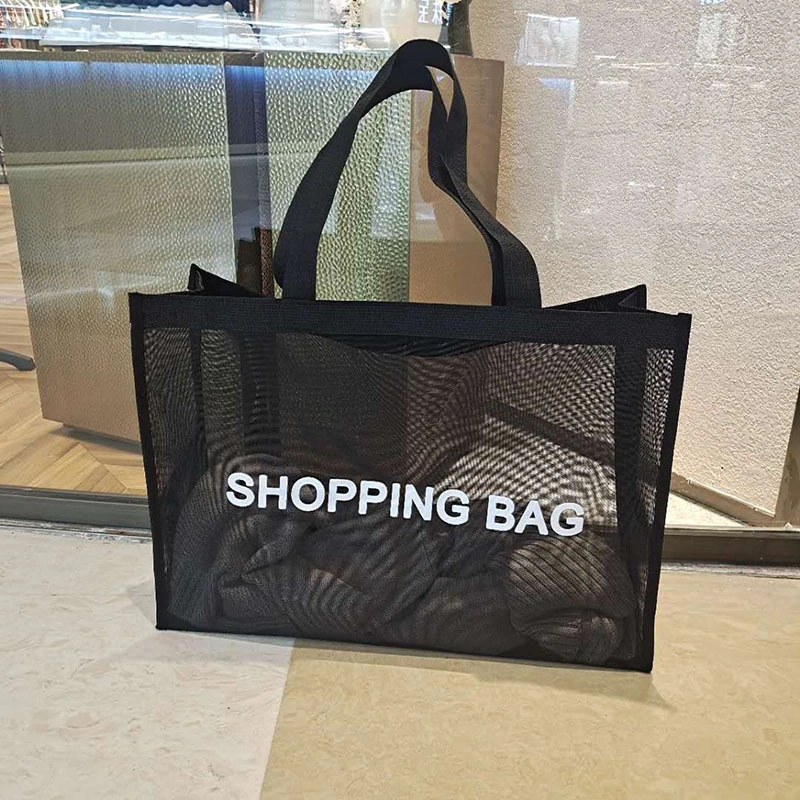 Wholesale Customize Easy Carring Shopping Bag Black Eco-Friendly Reusable Tote Bag Nylon Mesh