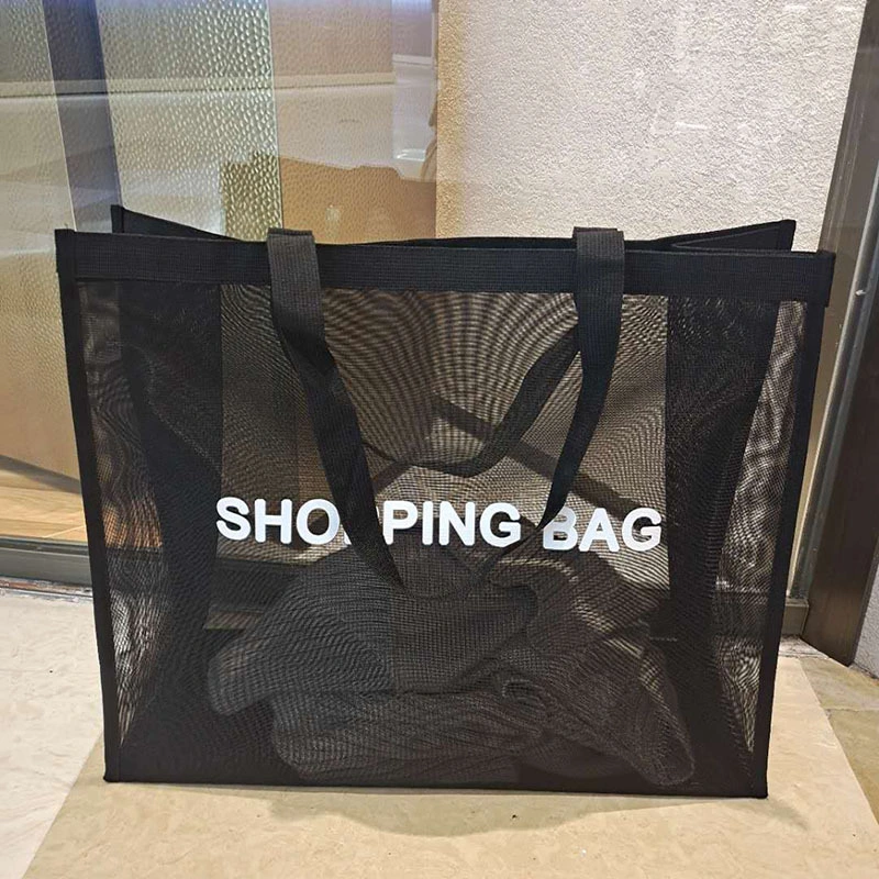 Wholesale Customize Easy Carring Shopping Bag Black Eco-Friendly Reusable Tote Bag Nylon Mesh