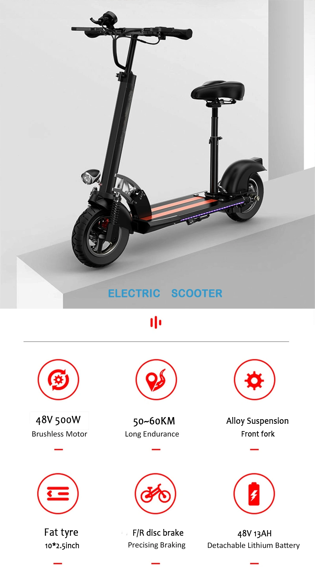 Fast Delivery 2 Wheel Electrical Scooter Offroad Mini Car Adult Electric Scooter